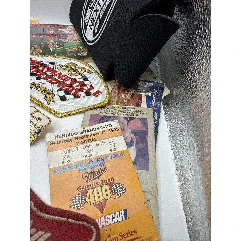 Lot Of Nascar Lapel Pins, Tickets, Patches, Keychain, Vintage